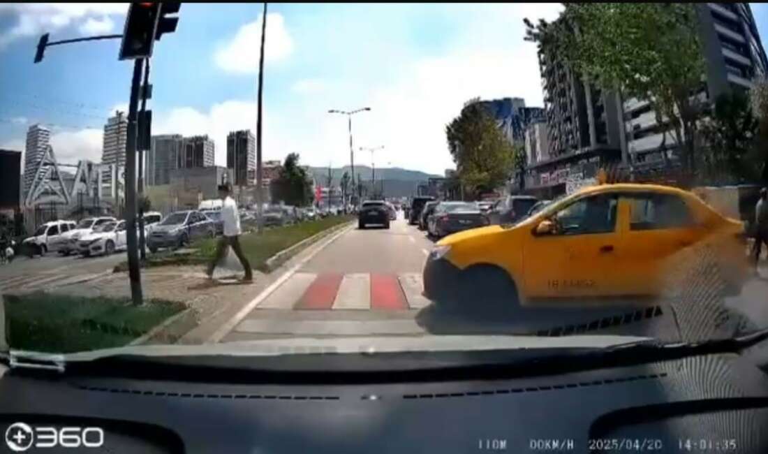Yolu uzatmak istemeyen taksi, yaya geçidini kullandı Bursa'da bir taksi şoförü,