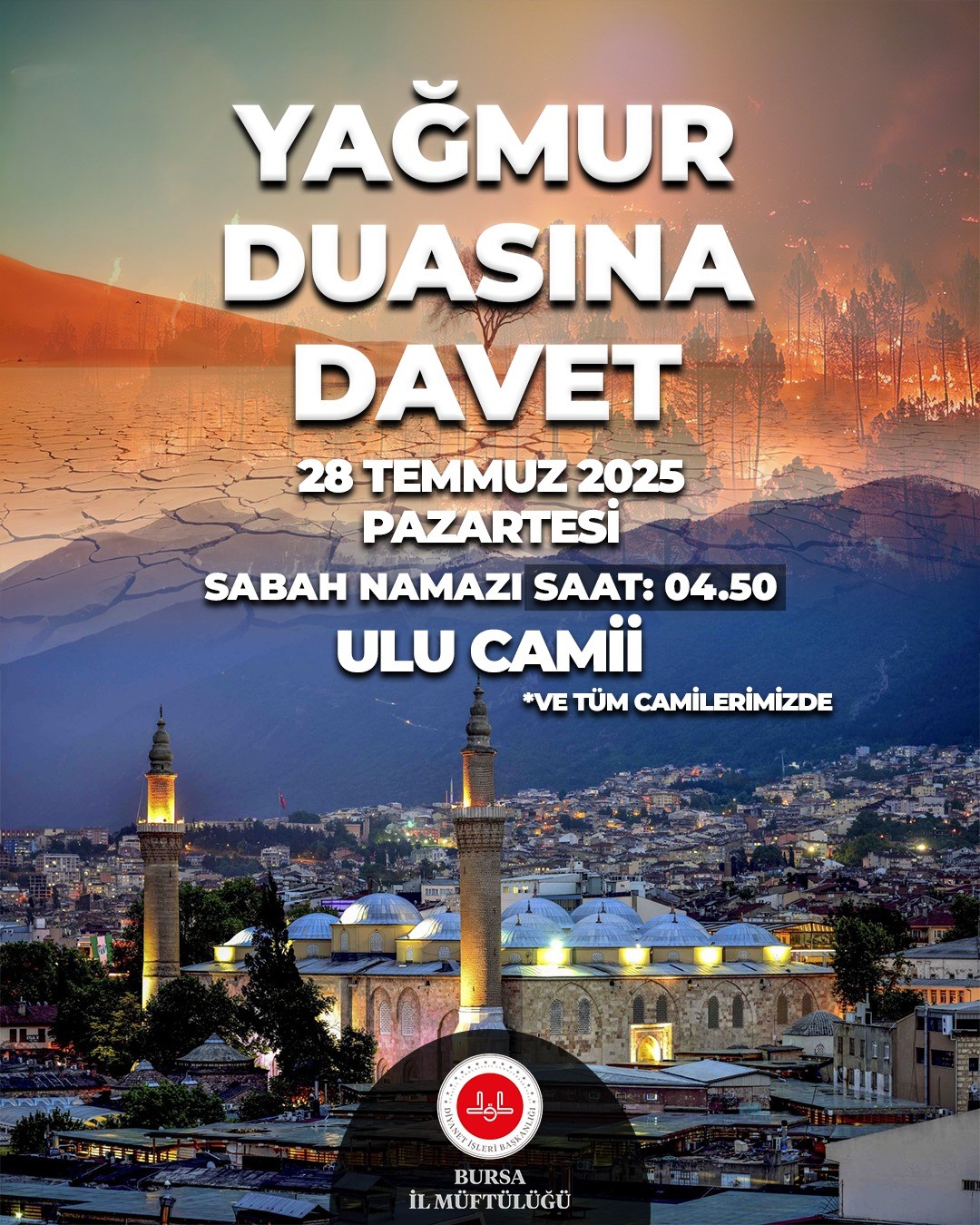 Bursa Müftülüğü’nden yağmur duasına davet