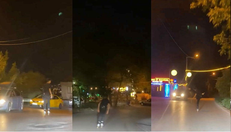 Uludağ yolununda patenli gencin tehlikeli yolculuğu