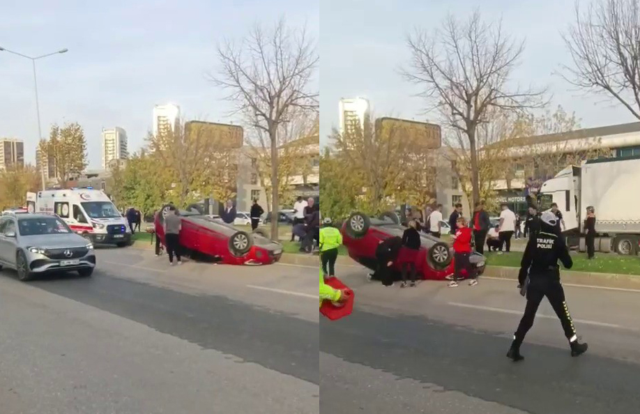 İki araç çarpıştı, takla atan otomobilde sürücü sıkıştı Bursa’da iki otomobilin karıştığı