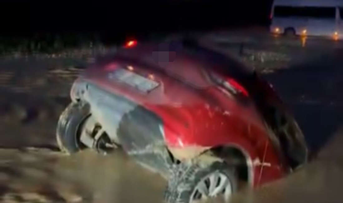 Otomobil bataklığa saplandı, sürücü son anda kurtuldu Bursa'nın Nilüfer ilçesinde yol