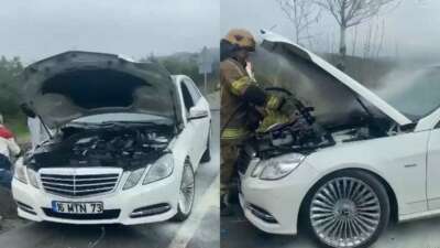 Bursa’da dumanlar yükselen lüks otomobil,