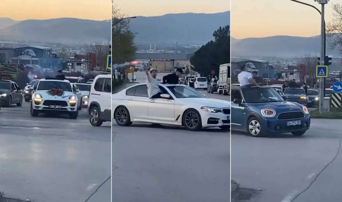 Bursa’da konvoy kabusu; Herkesi tehlikeye attılar Bursa’da düğünde konvoy yapan