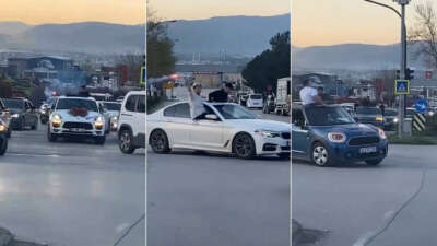 Bursa’da düğünde konvoy yapan sürücüler