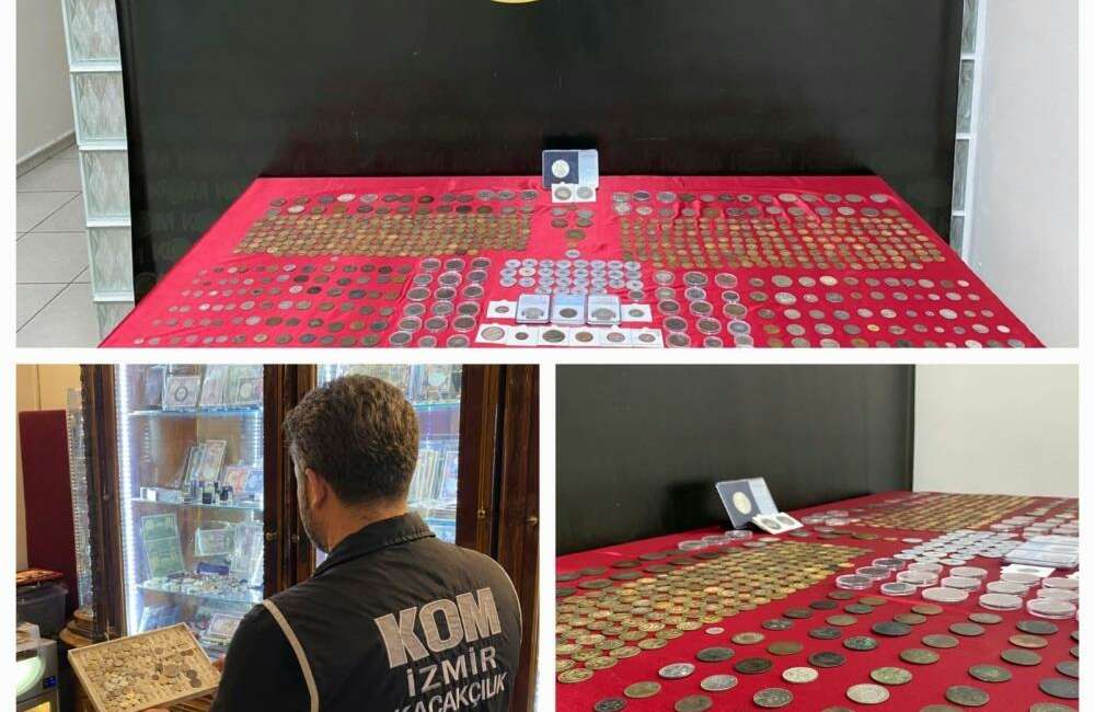 İş yerinde yüzlerce sikke ele geçirildi İzmir'in Konak ilçesinde