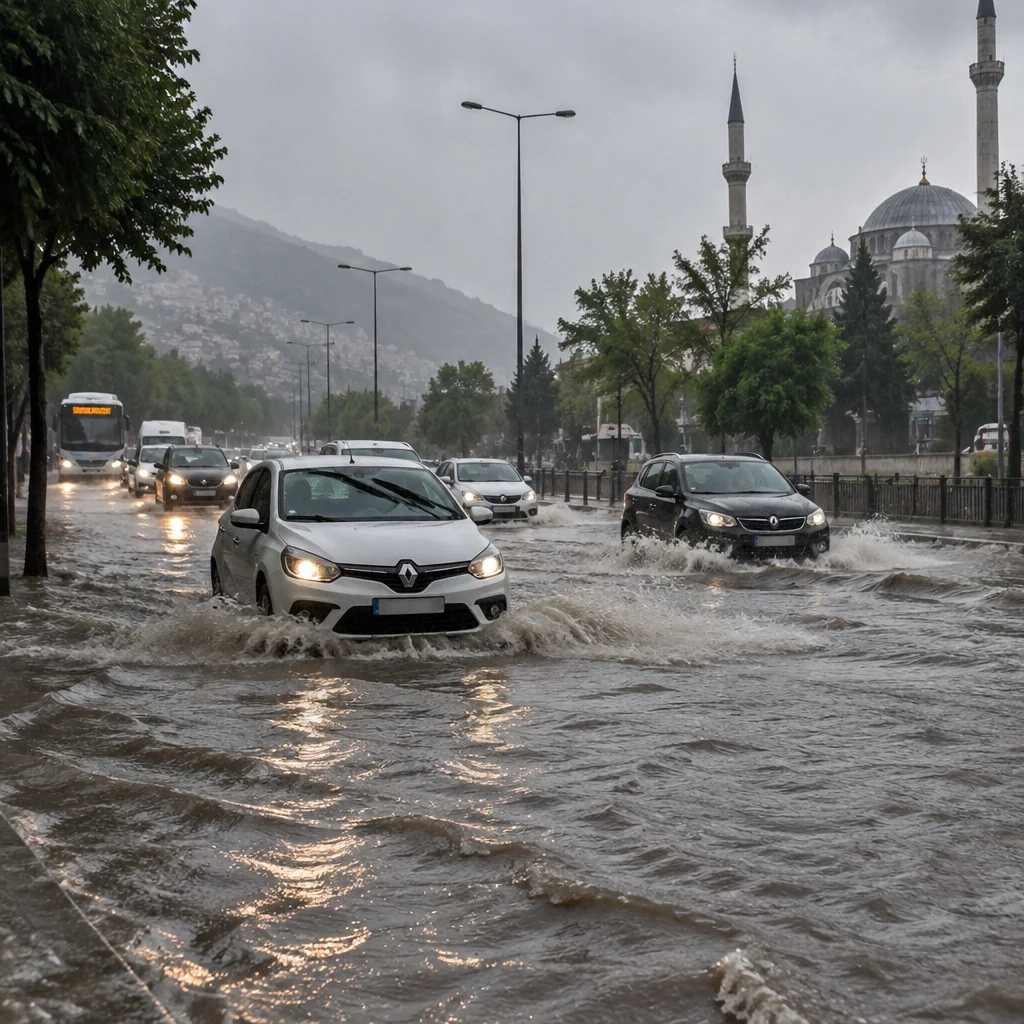 Sağanak yağış yolları göle çevirdi